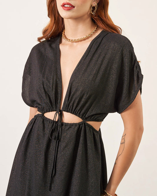 Vestido Midi Franzido Ray PRETO