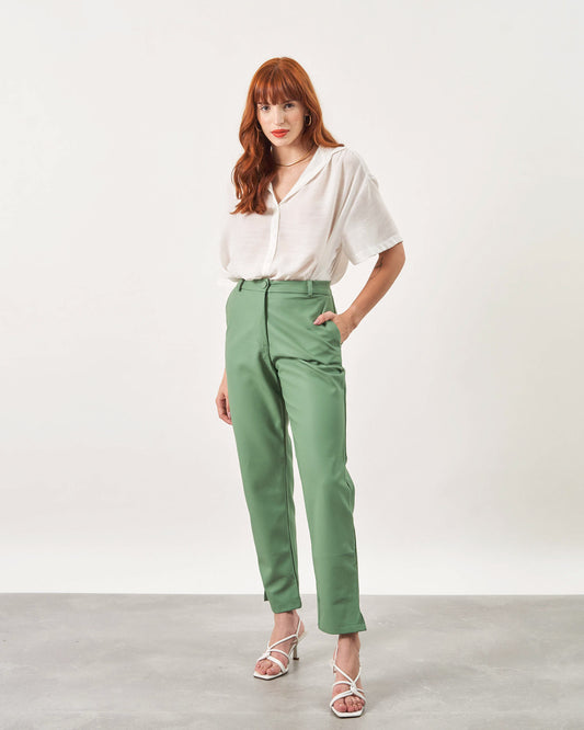 Calça Reta de Couro Fake Kaunas VERDE