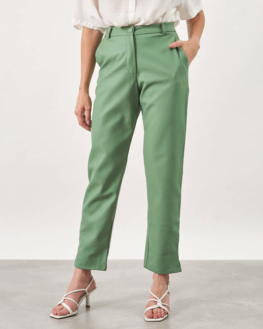 Calça Reta de Couro Fake Kaunas VERDE