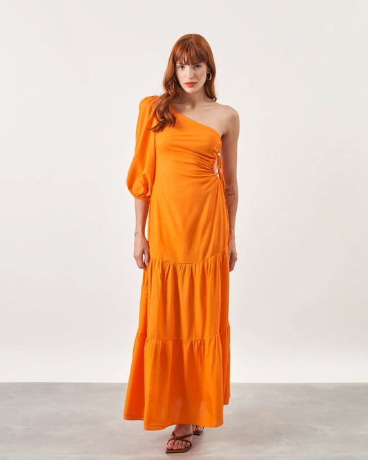 Vestido Málaga Decote Assimétrico LARANJA