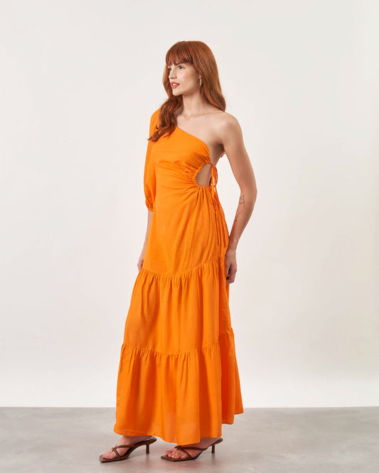 Vestido Málaga Decote Assimétrico LARANJA