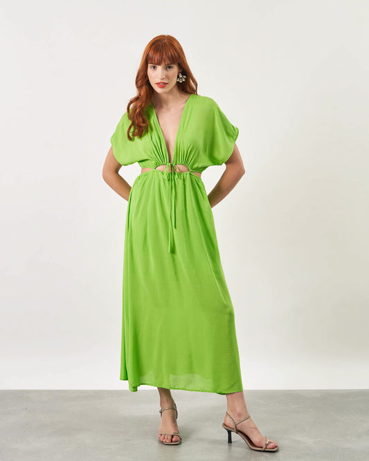 Vestido Midi Franzido Ray VERDE