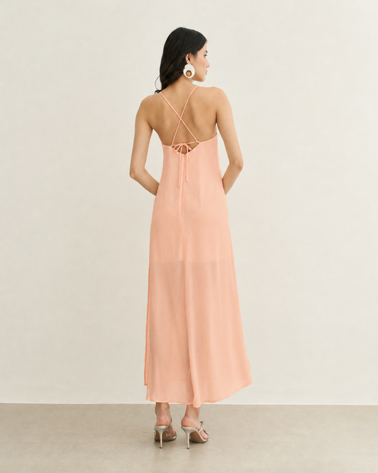 VESTIDO MIDI AMARRAÇÃO NAS COSTAS ROSA