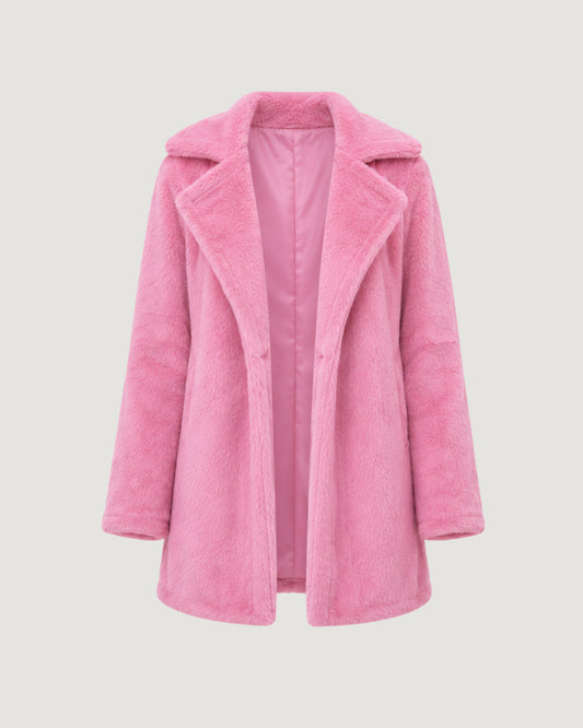 CASACO DE PELO COM BOLSO ROSA