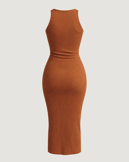 VESTIDO MIDI CAVA AMERICANA TELHA