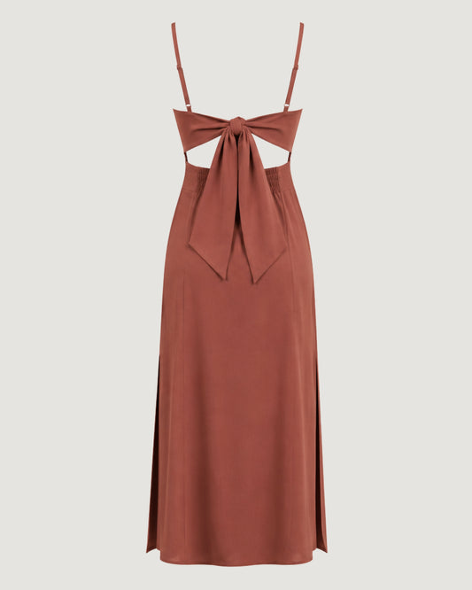 VESTIDO BUSTO ESTRUTURADO COM FENDA LATERAL WOOD ROSE (ROSA QUEIMADO)