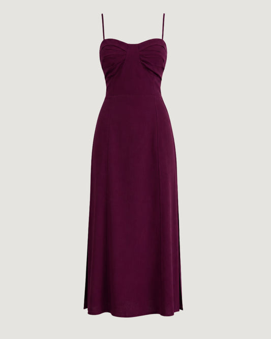 VESTIDO BUSTO ESTRUTURADO COM FENDA LATERAL BURGUNDY (VINHO)