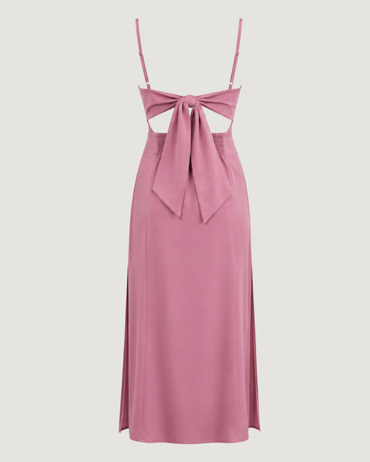 VESTIDO BUSTO ESTRUTURADO COM FENDA LATERAL FLOR SECA (ROSA)