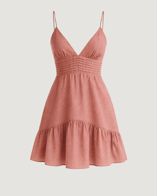 VESTIDO DECOTE V PALA NERVURA ROSA QUEIMADO
