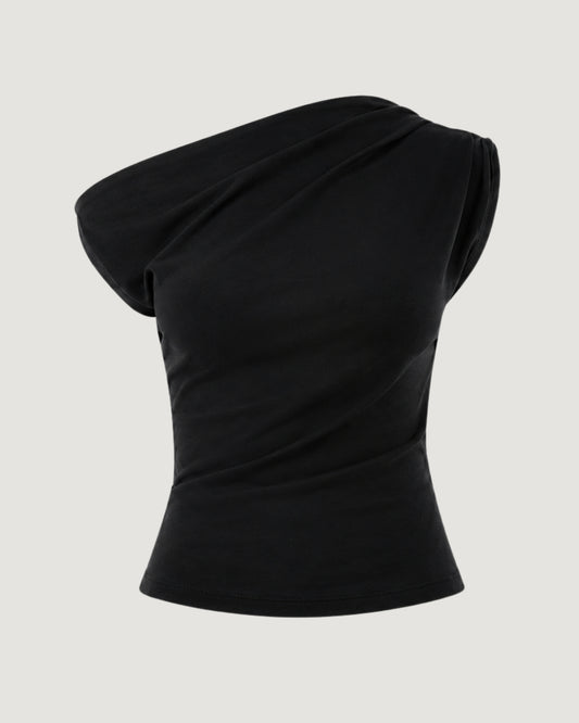 BLUSA MALHA ASSIMÉTRICA PRETO