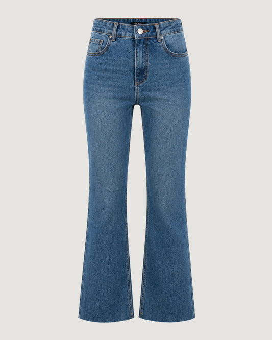 CALÇA JEANS FLARE CROPPED AZUL