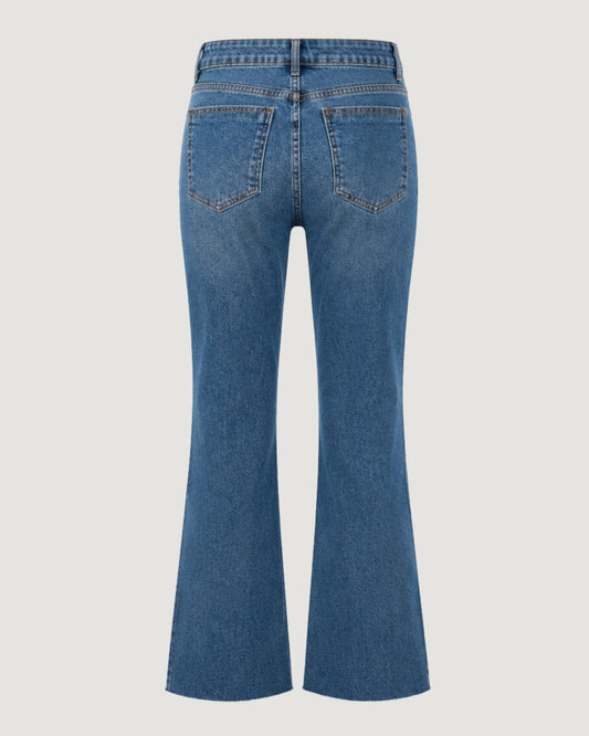 CALÇA JEANS FLARE CROPPED AZUL