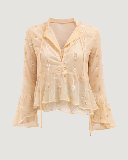 BLUSA DUPLA COM BABADOS BEGE