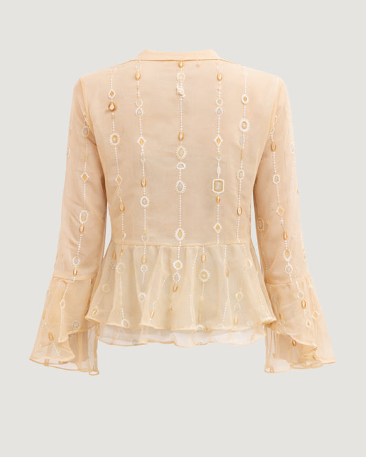 BLUSA DUPLA COM BABADOS BEGE