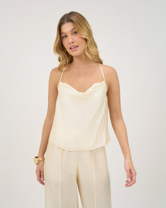 BLUSA DECOTE DEGAGE ALÇAS CRUZADAS BEGE