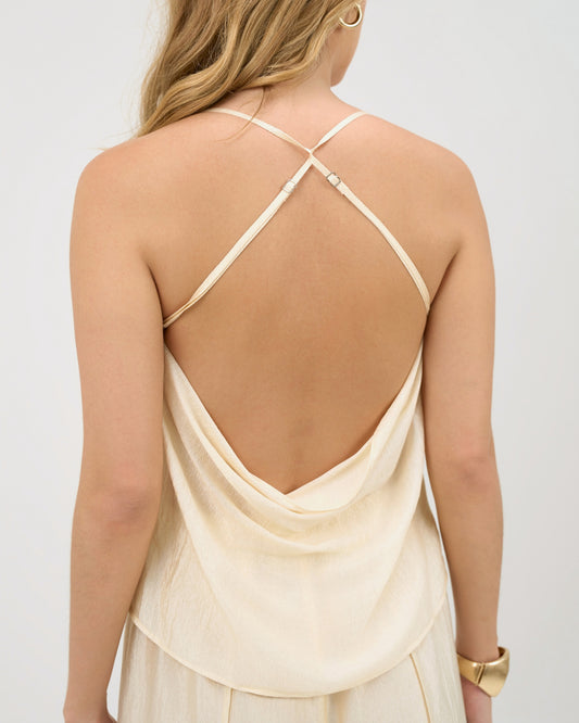 BLUSA DECOTE DEGAGE ALÇAS CRUZADAS BEGE