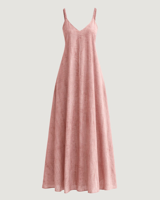 VESTIDO LONGO DE ALÇA FRANZIDA ROSA