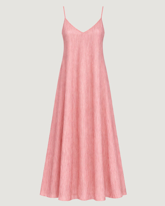 VESTIDO LONGO EM DECOTE V ROSA