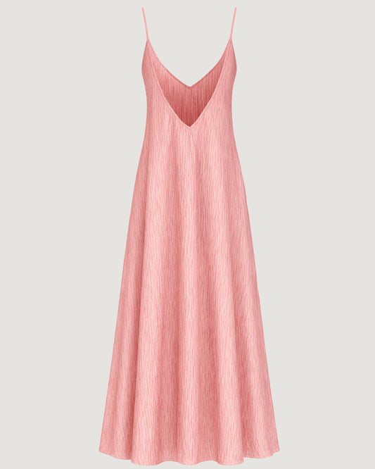 VESTIDO LONGO EM DECOTE V ROSA