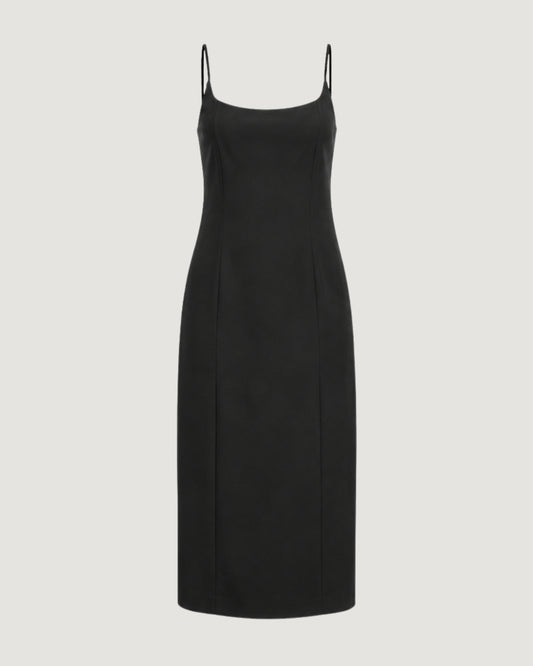 VESTIDO MIDI ALCINHA FENDA PRETO