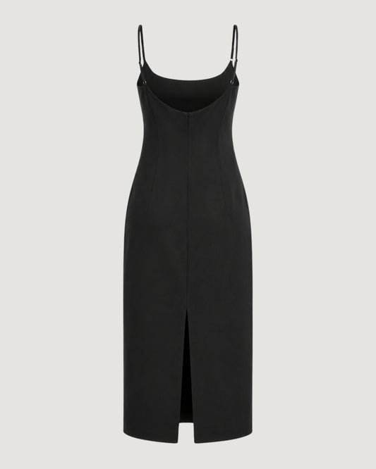 VESTIDO MIDI ALCINHA FENDA PRETO
