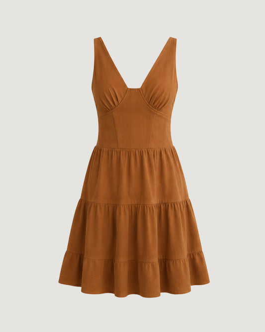 VESTIDO CURTO EM CAMADAS MARROM