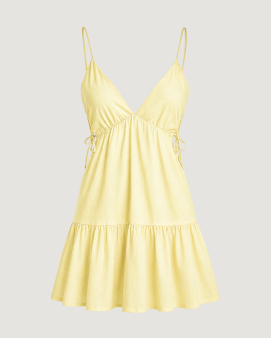 VESTIDO COM VAZADO LATERAL AMARELO