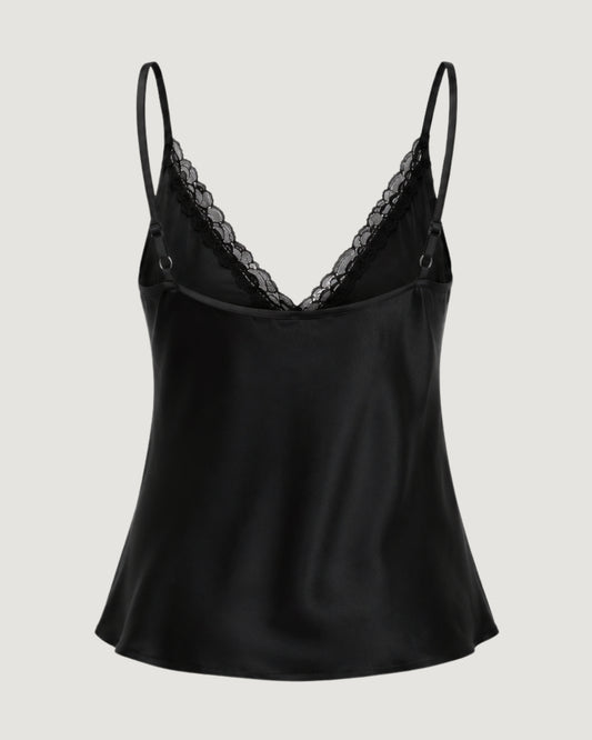 REGATA ALCINHA DE CETIM COM RENDA PRETO