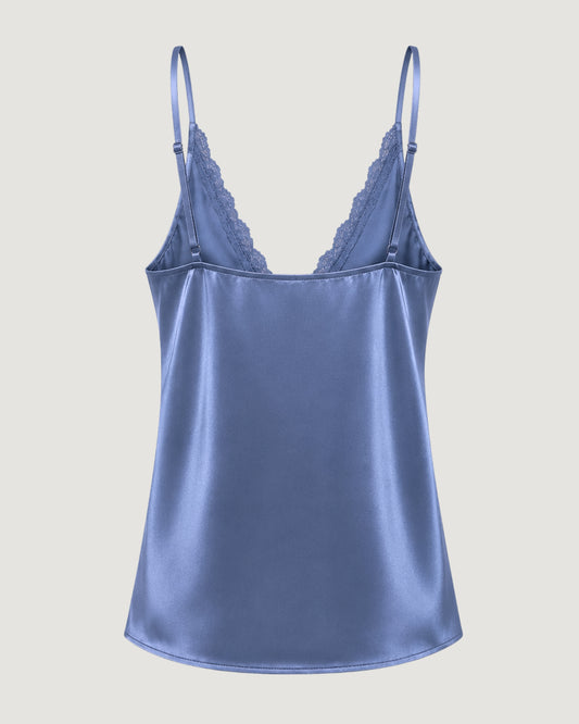 REGATA ALCINHA DE CETIM COM RENDA LEVIS (AZUL)