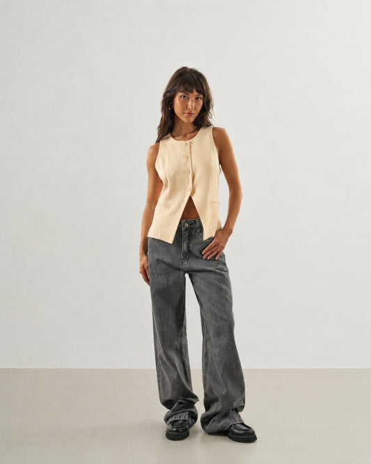 CALÇA JEANS WIDE LEG PRETO