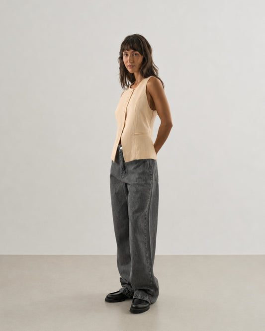 CALÇA JEANS WIDE LEG PRETO