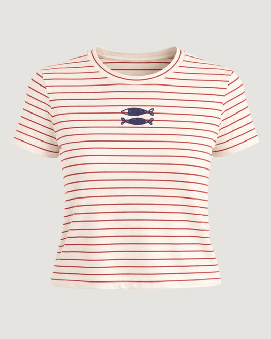 BLUSA T-SHIRT LISTRADA LISTRAS VERMELHAS