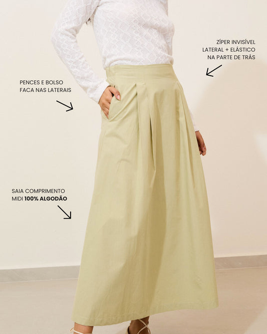 Saia Midi Pregas Laterais VERDE