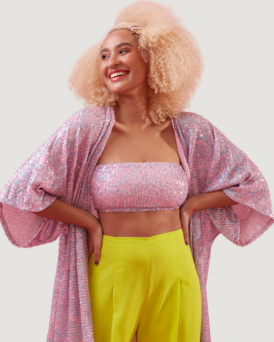Kimono Longo Paetê Zuri ROSA