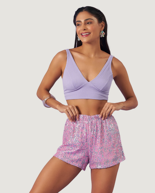 Shorts Curto Paetê Zuri ROSA