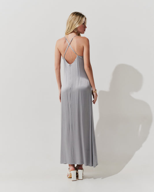 Vestido Cetim Risca de Giz CINZA