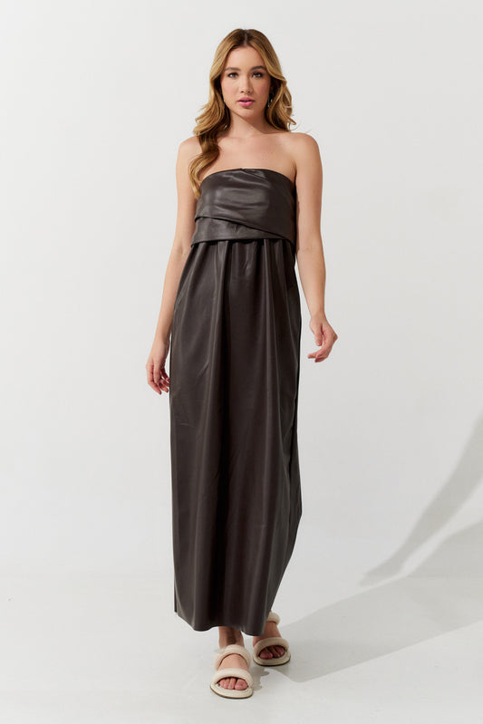 Vestido Couro Longo MARROM