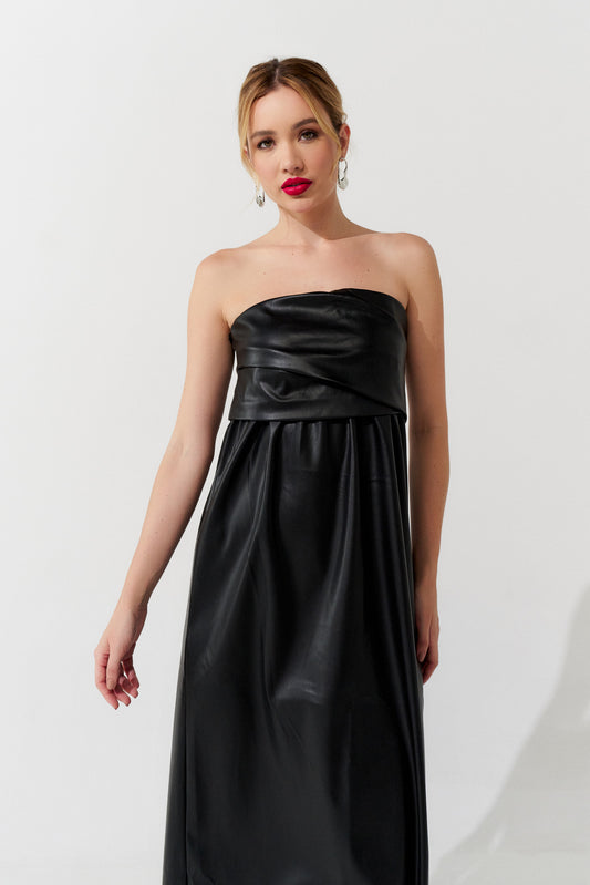 Vestido Couro Longo PRETO