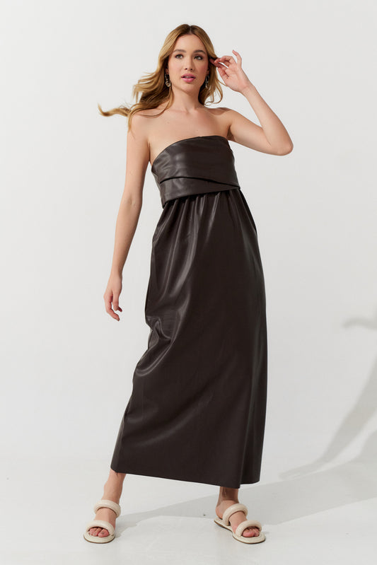 Vestido Couro Longo MARROM