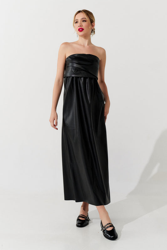 Vestido Couro Longo PRETO