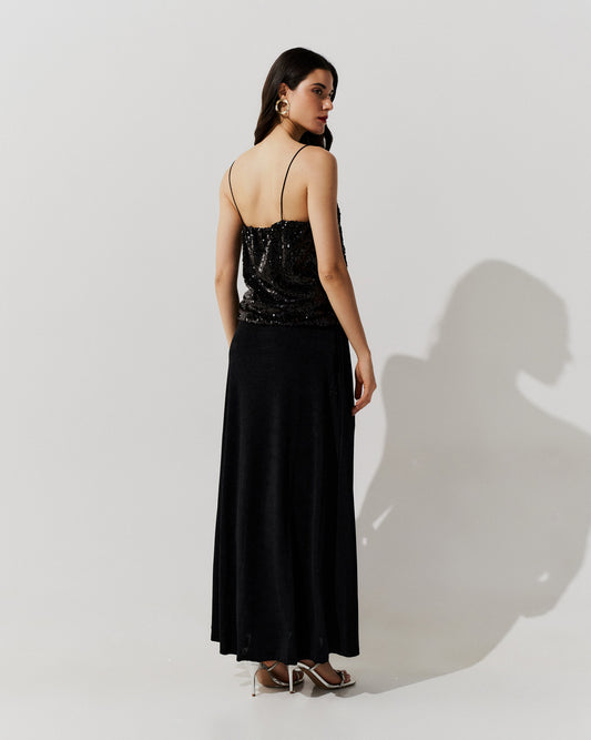 Saia Midi com Detalhe Franzido PRETO