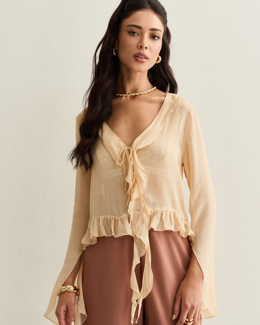 BLUSA MANGA LONGA COM BABADOS AMARELO