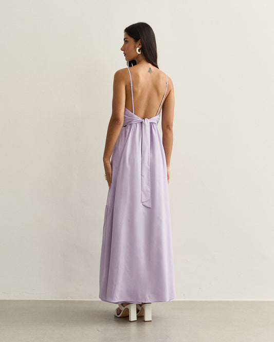 VESTIDO LONGO COM LAÇO NAS COSTAS LILAS