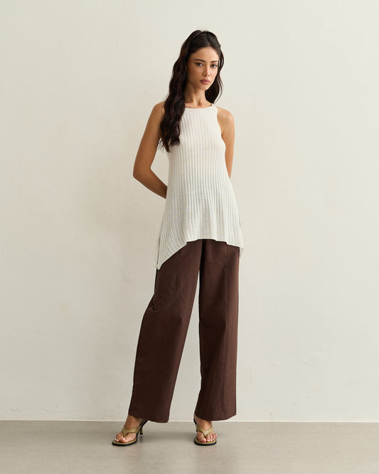 REGATA TRICOT LONGA COM FENDAS OFF WHITE