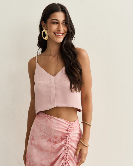 TOP BARRA ASSIMÉTRICA ALÇAS FINAS ROSA