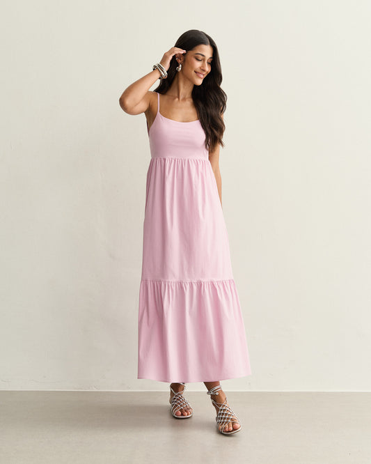 VESTIDO FRENTE UNICA AMARRAÇÃO COSTAS ROSA CLARO