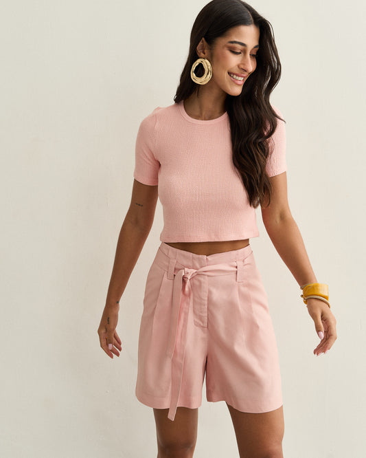 SHORTS DE ALFAIATARIA COM CINTO ROSA
