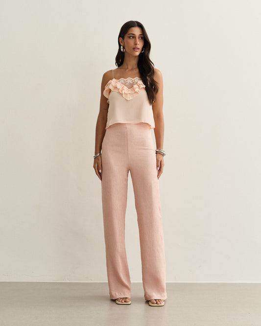 REGATA COM BABADOS RENDA ROSA