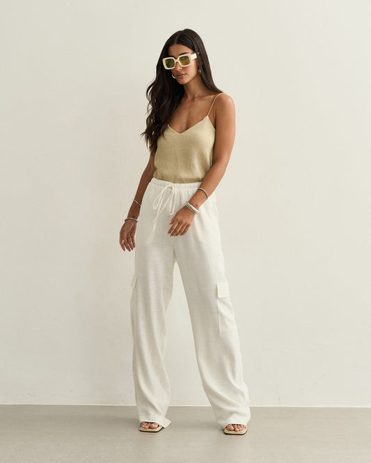 CALCA CARGO LINHO AMARRAÇÃO OFF WHITE