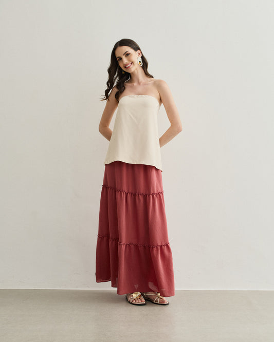 BLUSA SEM ALÇAS ABERTURA COSTAS BEGE
